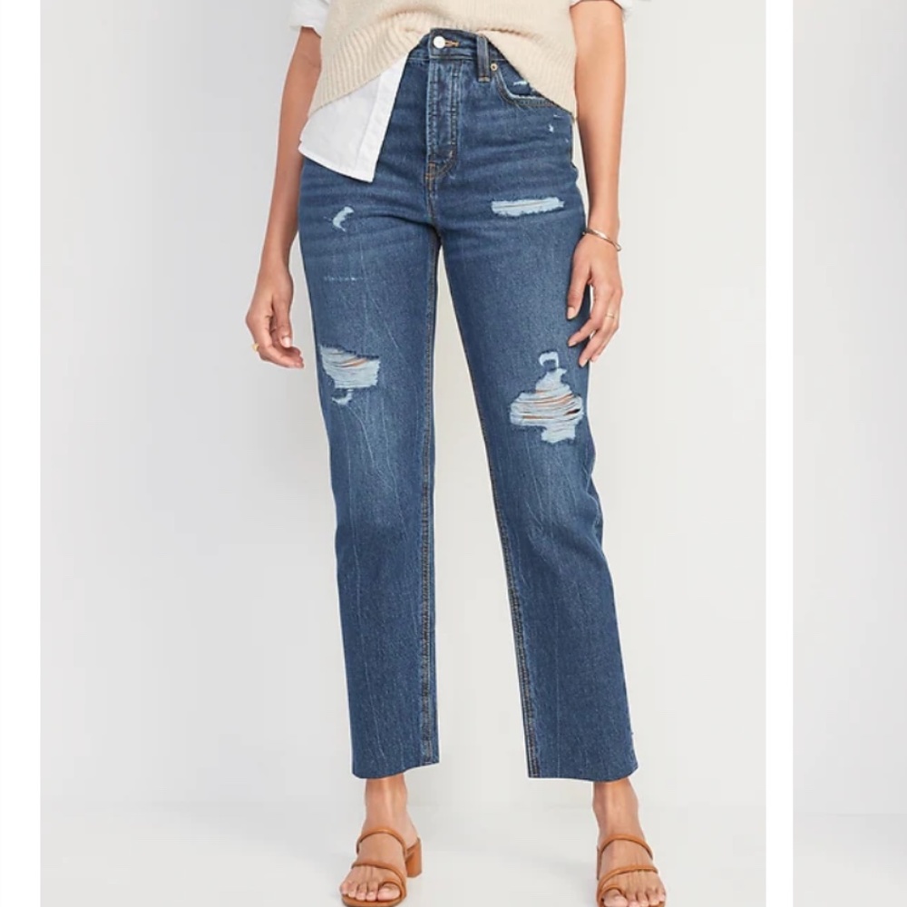 High-Waist Straight Leg Cut-Off Jeans, Size 0